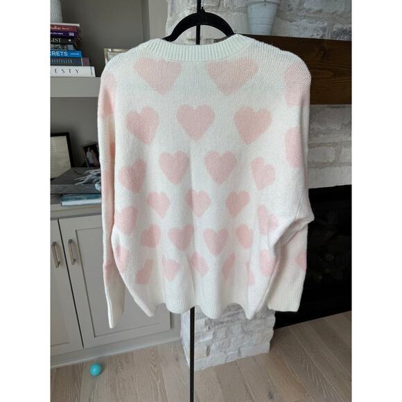 Vince Camuto Pink Heart Pearl Crewneck Sweater Size L - Picture 5 of 7